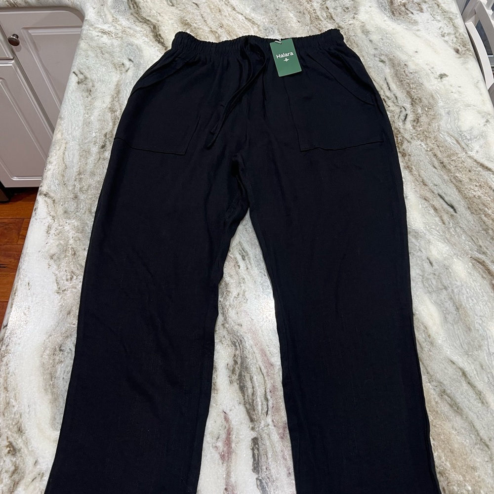 HALARA Black tapered linen pants